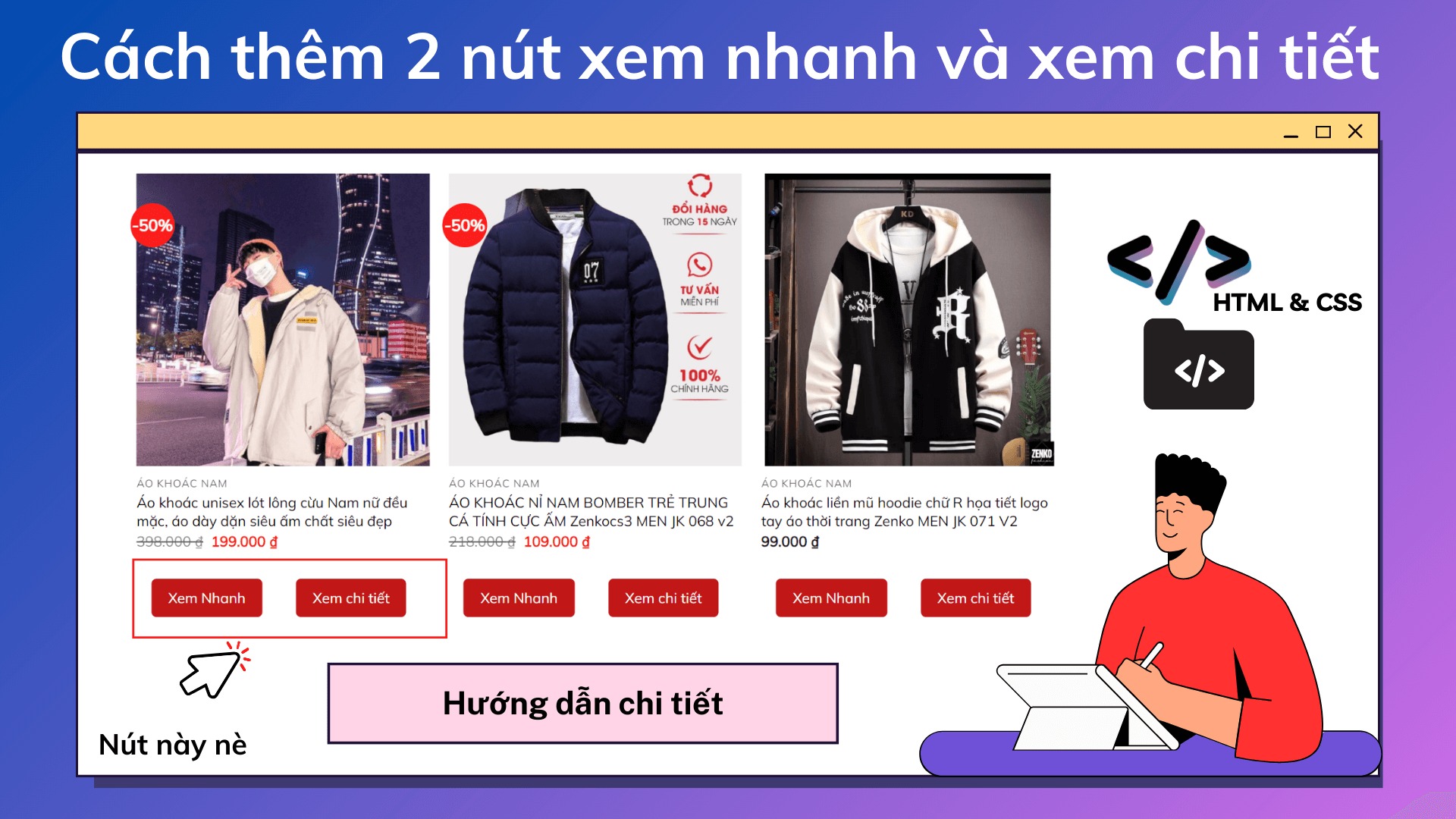 Cách thêm 2 nút xem nhanh và xem chi tiết bên dưới sản phẩm trong Woocommerce