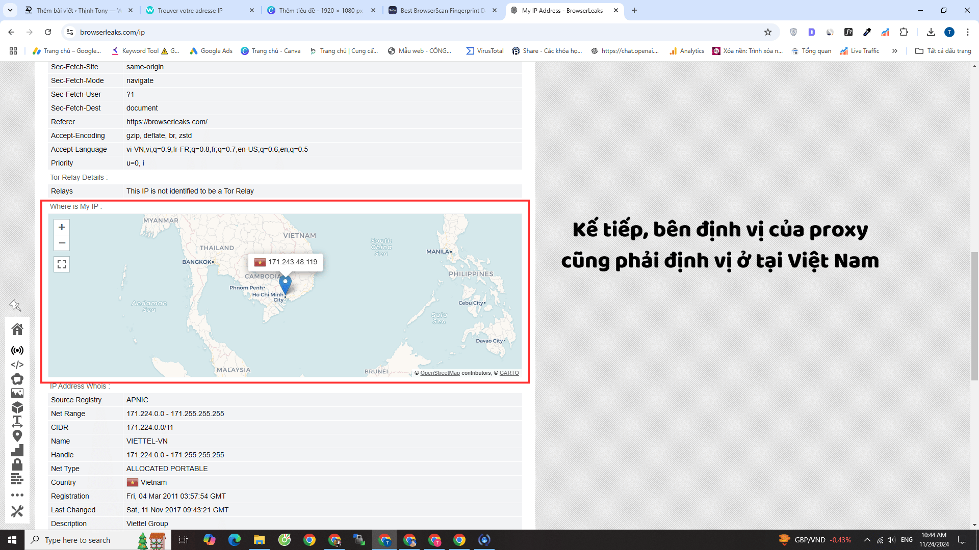 Check Proxy tai trang Web Browserleaks 2