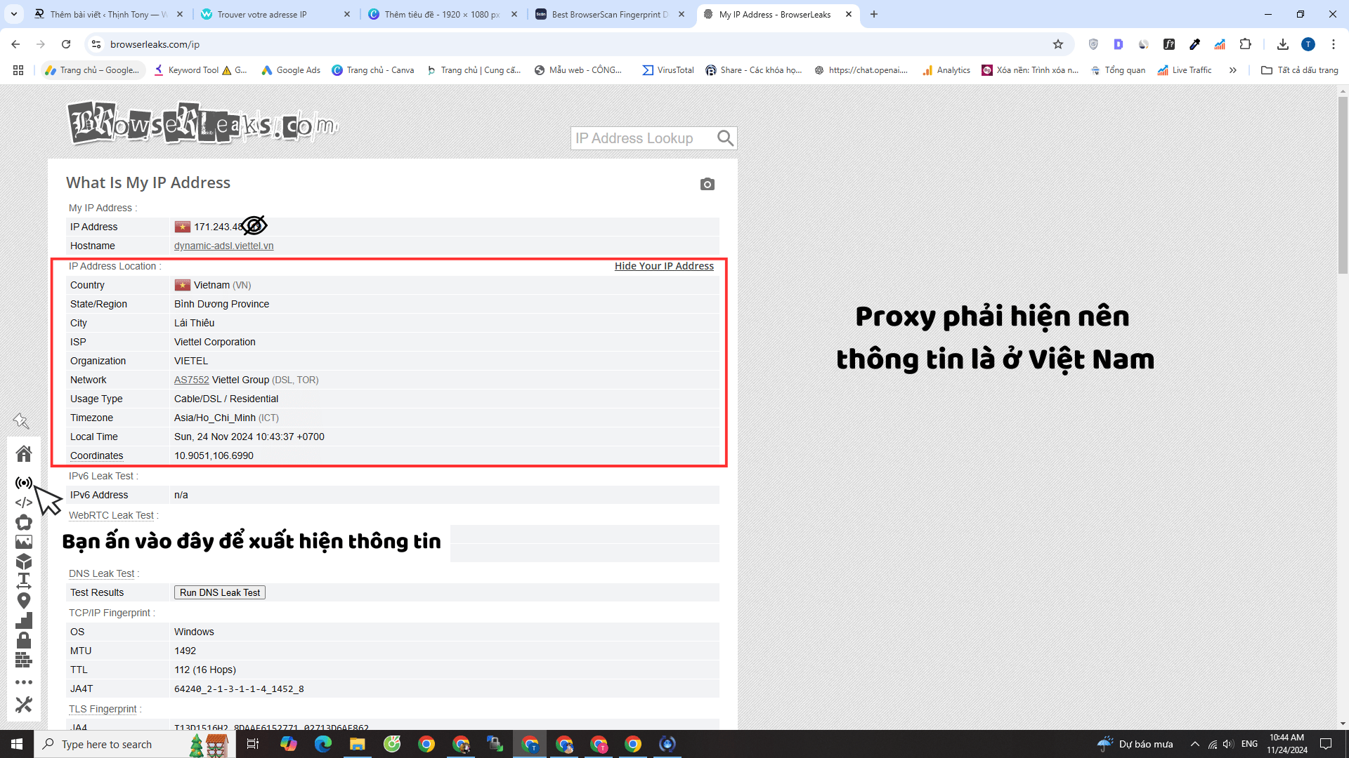 Check Proxy tai trang Web Browserleaks