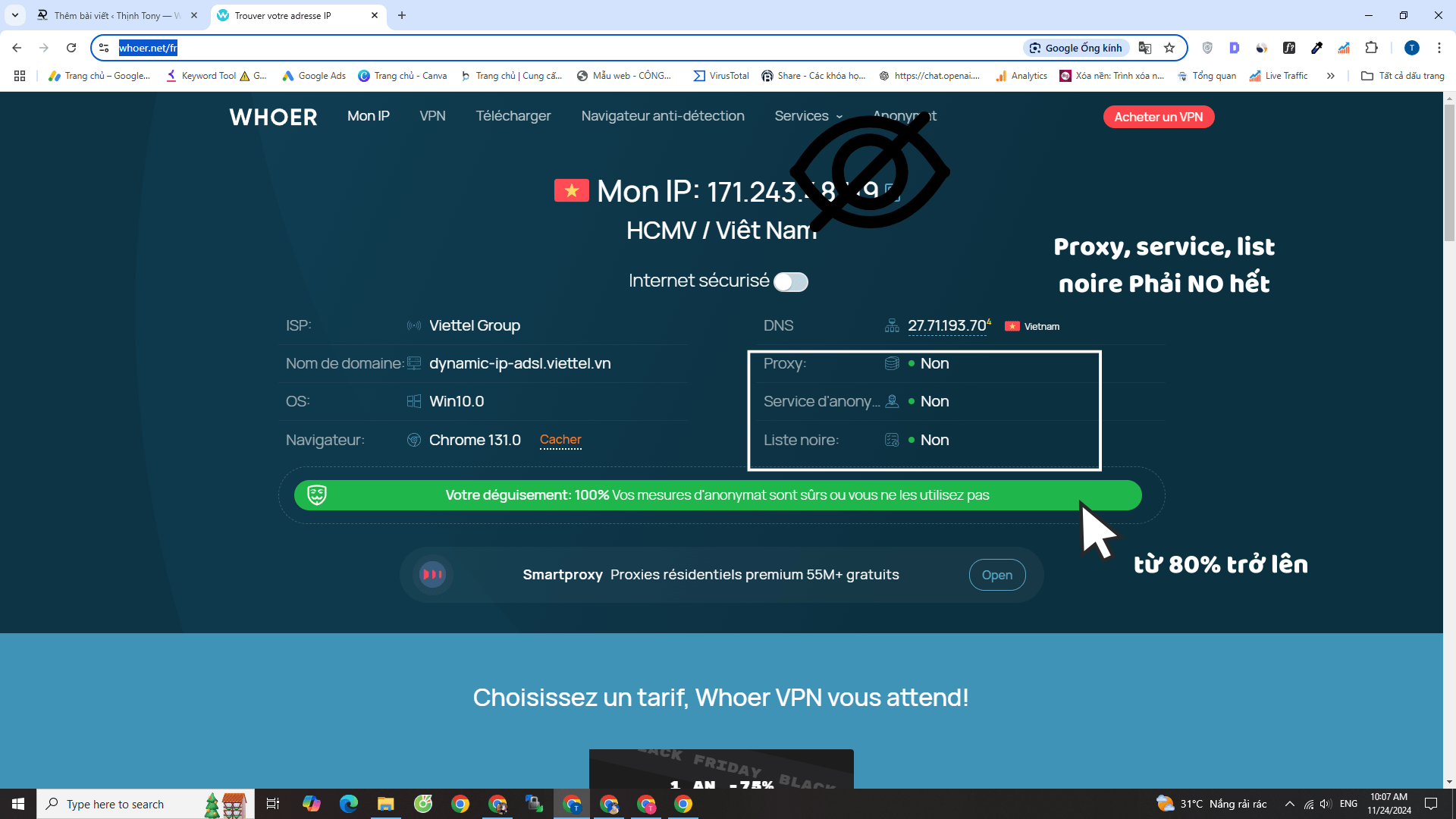 Check Proxy tai trang Web Whoer.net