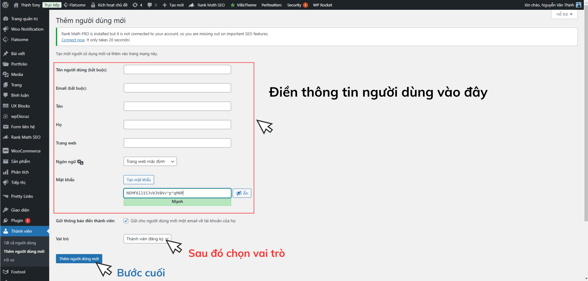 Dien thong tin tai khoan bao gom ten nguoi dung email mat khau va vai tro Role
