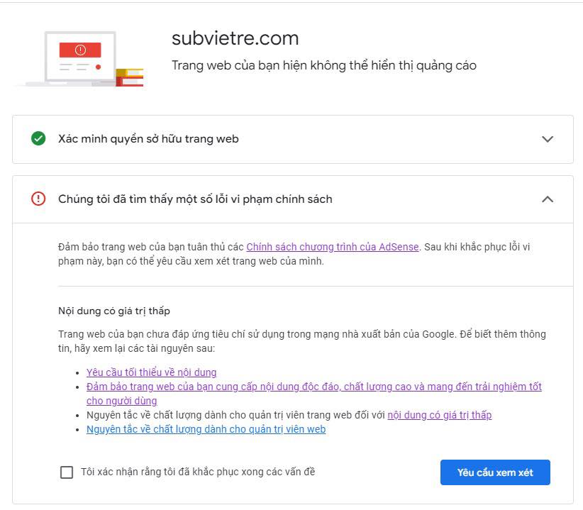 Google Adsense tu choi bat kiem tien