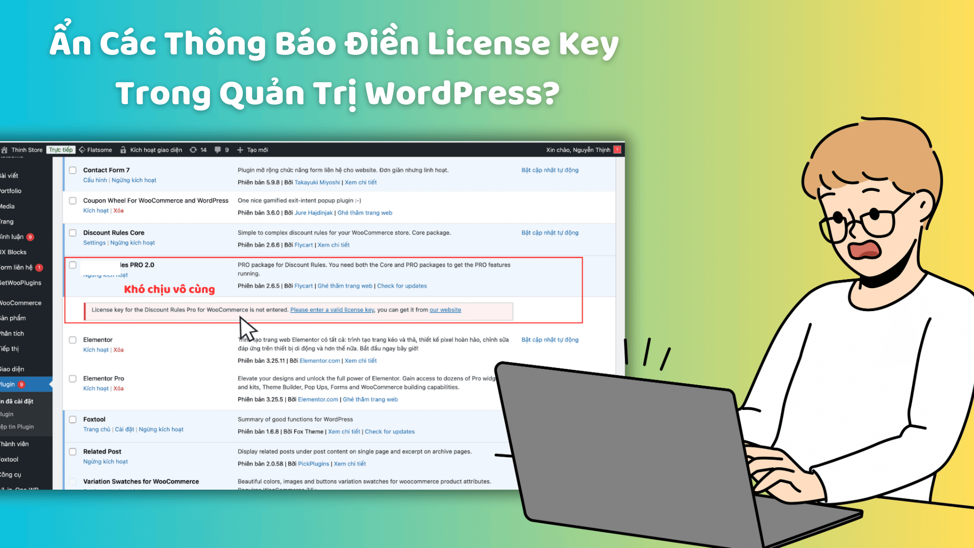 An Cac Thong Bao Dien License Key Trong Quan Tri WordPress