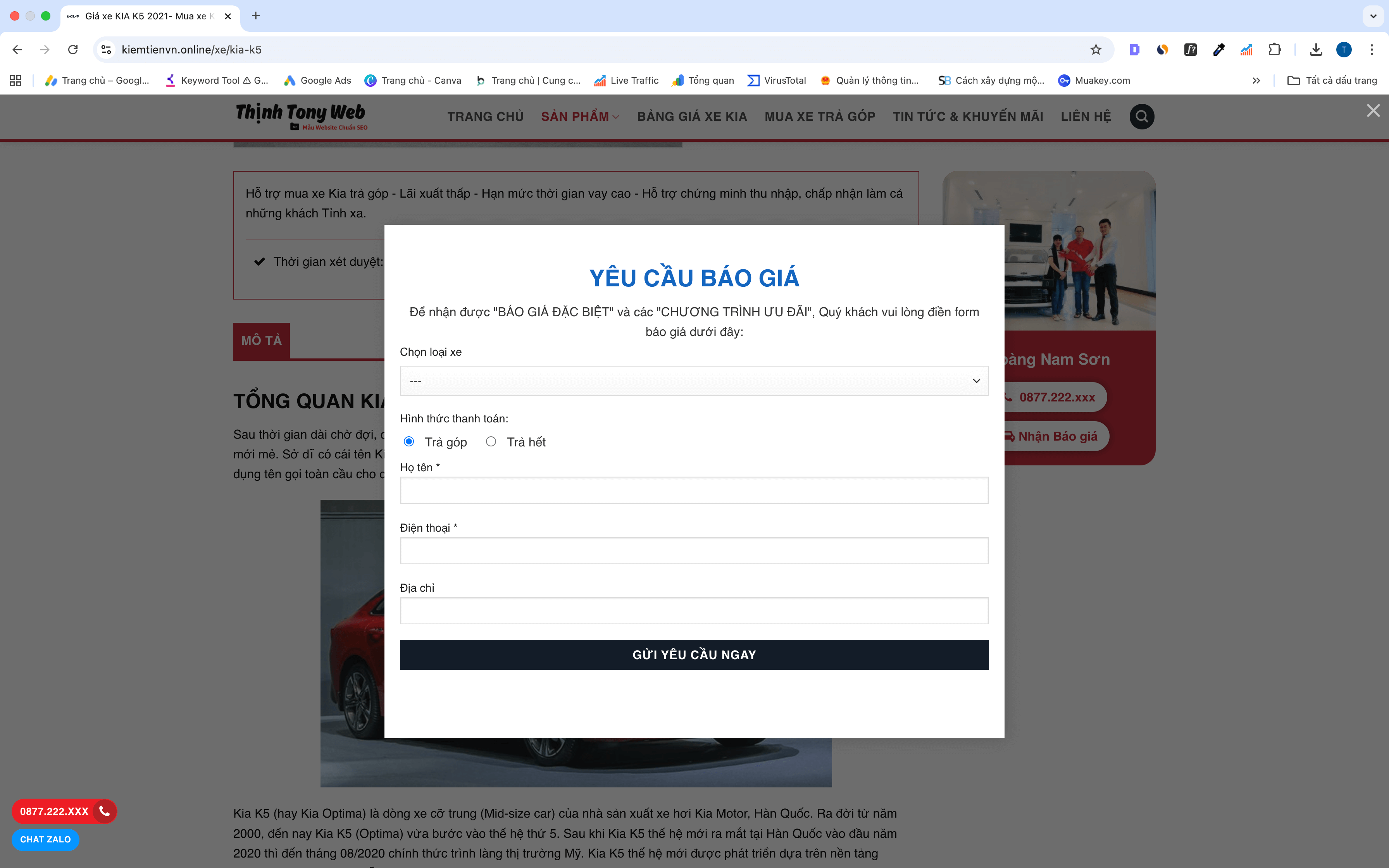 Mẫu Website Bán Xe ôtô KIA